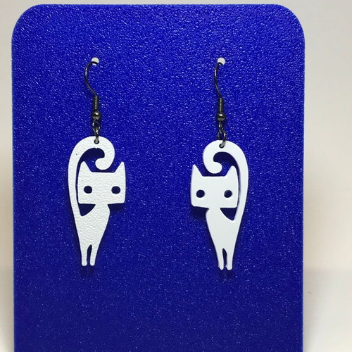 Cat Earrings new, white, handmade 3D printed jewelry