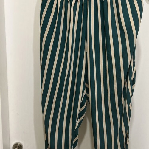 Zizzi women's striped emerald green and cream trousers