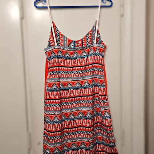 Ethnic style summer short dress, coral white blue, size S/M