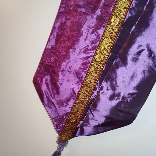 Double-Sided Boho Table Runner 2m x 33cm like new, purple and silver gold
