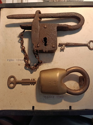 Collectible padlocks used with original keys, Greek 1935 and Peru 1700