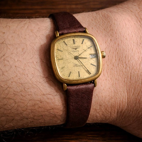 Longines Presence Swiss 1970 gold-plated women's watch used, brown