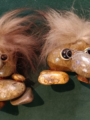Decorative gnome figures handmade with pebbles, like new