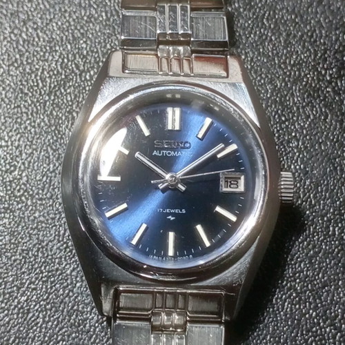 Seiko γυναικείο αυτόματο ρολόι vintage με μπλε καντράν και ατσάλινο μπρασελέ μεταχειρισμένο