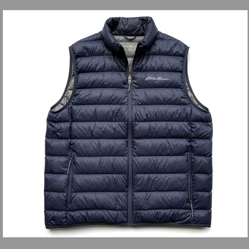 EDDIE BAUER Men's Sleeveless Blue Goose Down Jacket Lightweight - Goose Down ULTRALIGHT - Size L