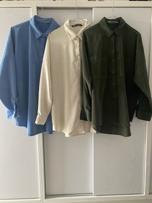 ZARA corduroy shirts like new, ecru and blue large, khaki medium