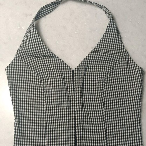 Vintage black and white gingham crop top halter neck like new