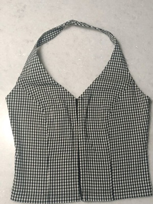 Vintage black and white gingham crop top halter neck like new