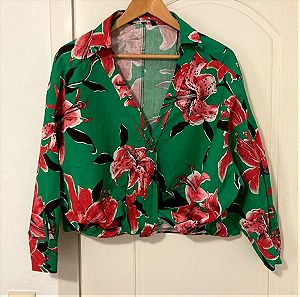 Μπλούζα /τοπ πράσινο με λουλούδια, Size S, Zara