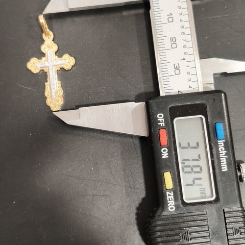 Gold Byzantine cross handmade 14K with diamonds