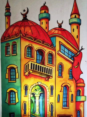 Turkish Sarai Shadow Theater Set silk screen print new