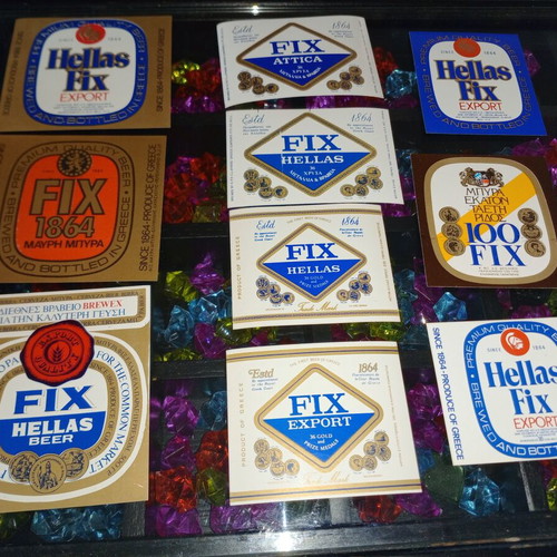 Vintage FIX Hellas beer label collection, 10 pieces, mint condition