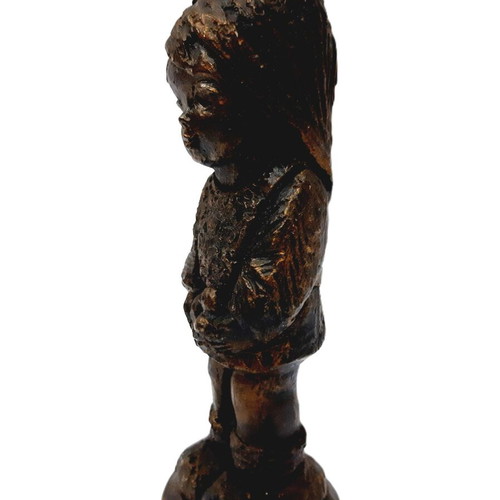 Vintage Copper Figurine Girl 16 cm 290 g with Patina