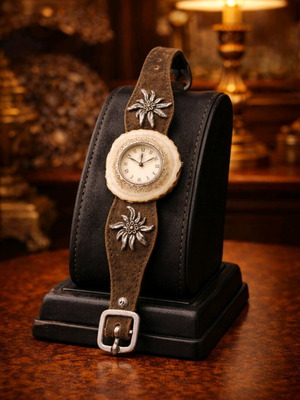 Carlo Cantinaro women's watch with natural horn and leather strap like new