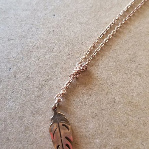 Feather necklace stainless steel used pink gold