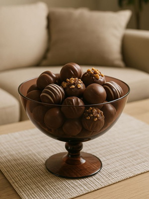 Glass vintage brown fondue bowl used