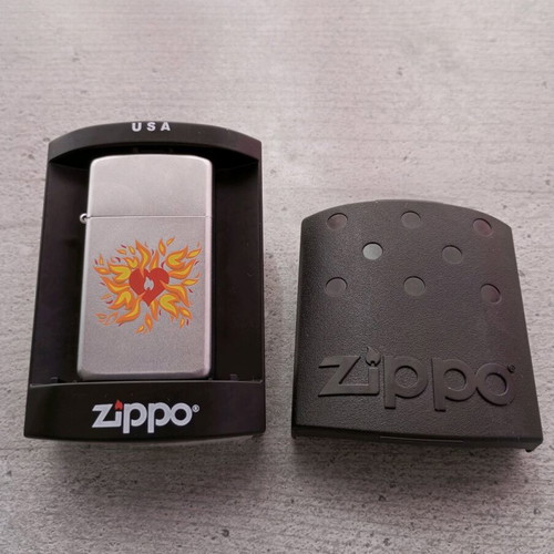 Zippo lighter new with heart design, matte silver