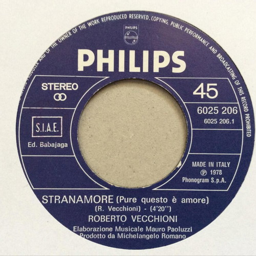 Roberto Vecchioni Stranamore 7'' used, Italian pop