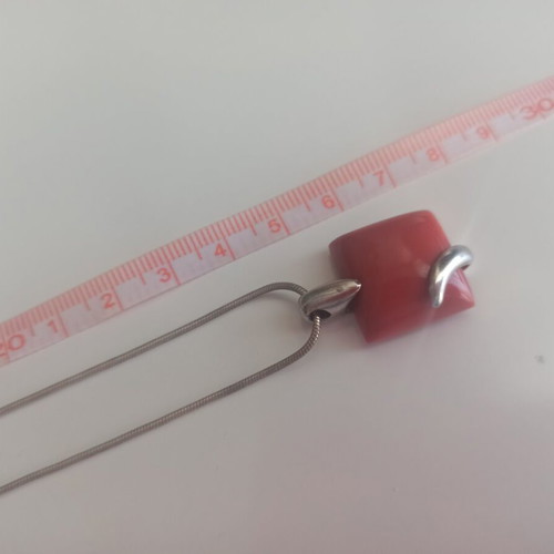 Silver 925 Necklace with Red Coral Pendant 50 cm like new