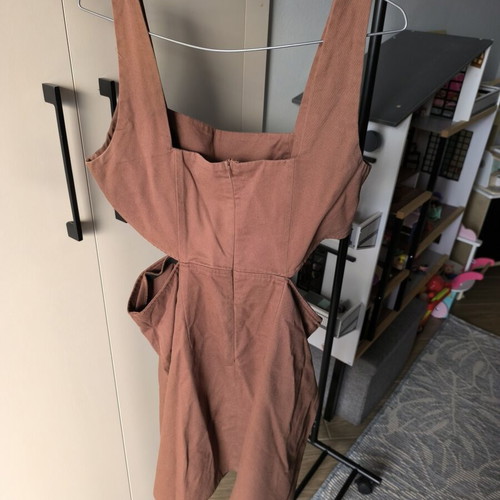 Mini denim dress with waist cutouts new, brown, XL