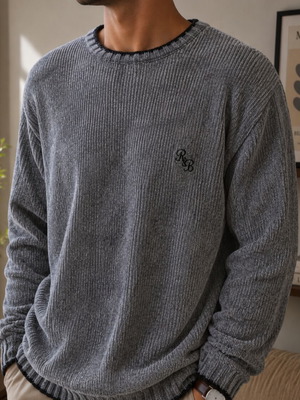 Red & Blue knit crew neck sweater gray XXL like new