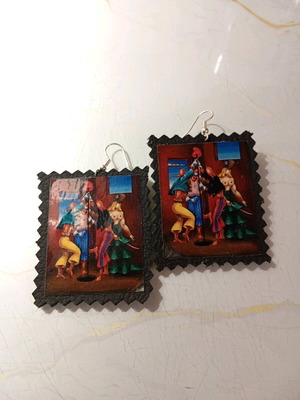 Handmade earrings with The Incorruptibles painting, new