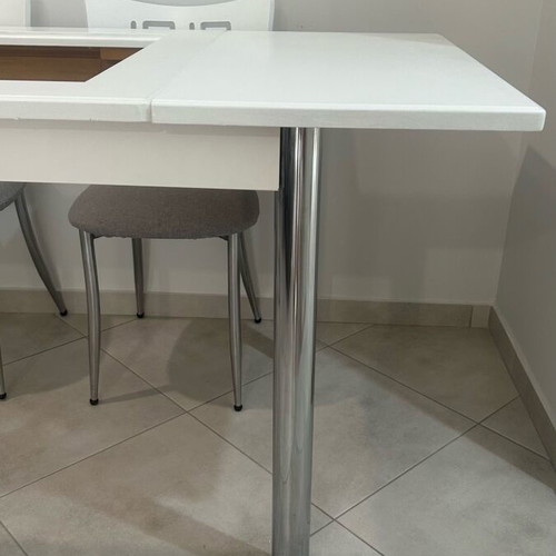 Dining table with 4 chairs used, white eco paint, glass top