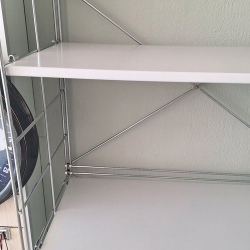 Metal shelf with 4 adjustable shelves, new, soft gray lacquer color