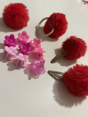 Children's hair ties and clips new, red and pink
