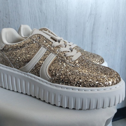 Women's high-top sneakers, glittery gold, made in Italy