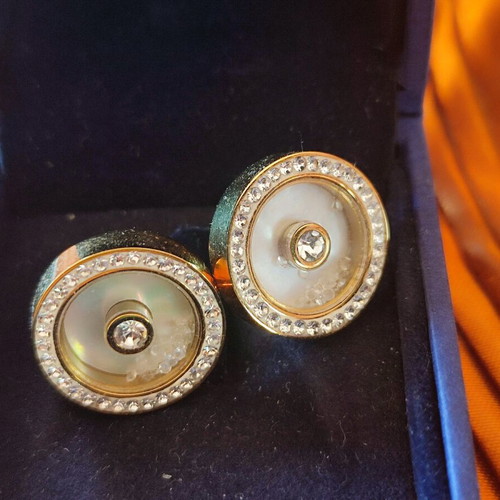 Gold-plated earrings with enamel and zircon like new