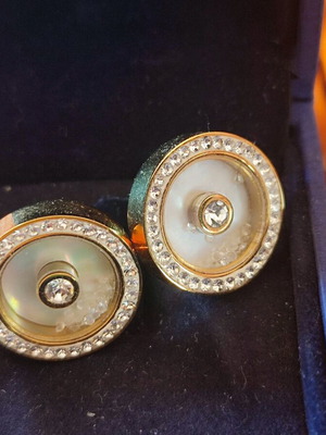 Gold-plated earrings with enamel and zircon like new