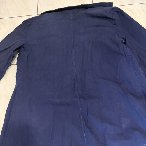 Retro women's work or school coat used, blue fabric