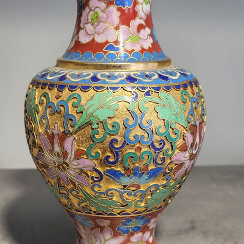 Handmade Cloisonne Vase like new with bronze floral designs
