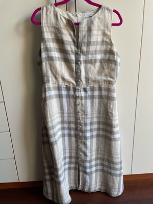 Linen beige check sleeveless dress Mango L like new