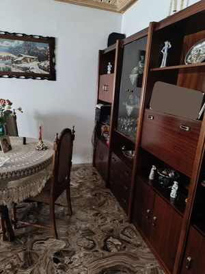 Period living room set like new with 3-seat sofa, 2 armchairs, 3 tables and cabinet