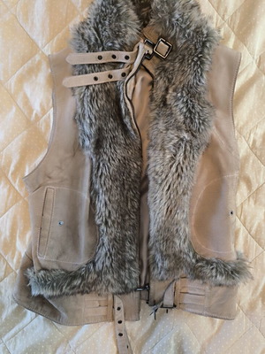 Topshop γιλέκο από αυθεντικό δέρμα μεταχειρισμένο, στυλ aviator με συνθετική γούνα