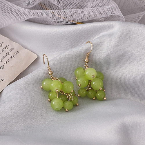 Green grape cluster earrings, fresh summer style