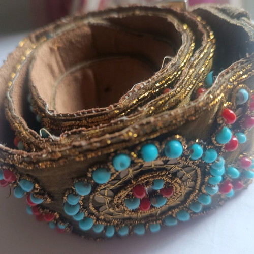Vintage handmade boho ethnic belt with beads and suede 100cm like new