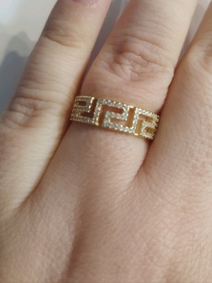 Ring with meander design and stones, 925 silver, gold color, new