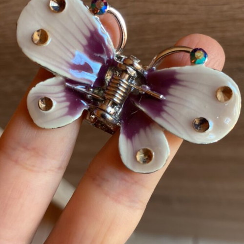 Hair clip butterfly shaped used, white and purple