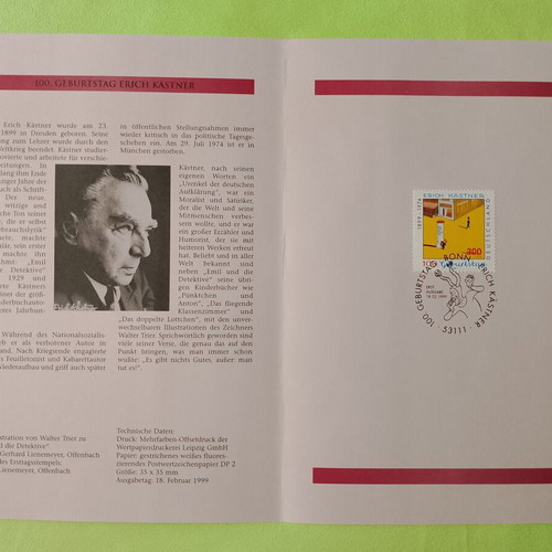 German 1999 stamp with Bonn first day cover, mint condition, block of four