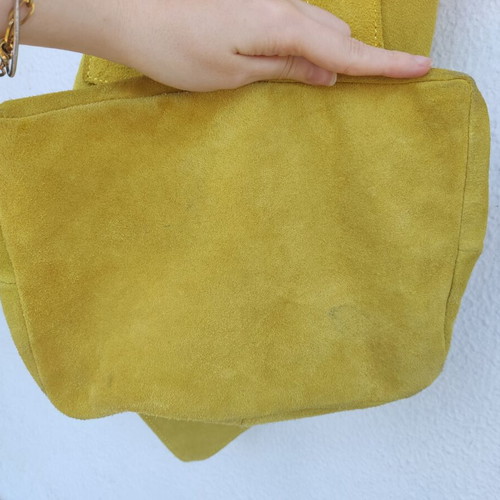 Leather suede tote bag mustard boho chic used