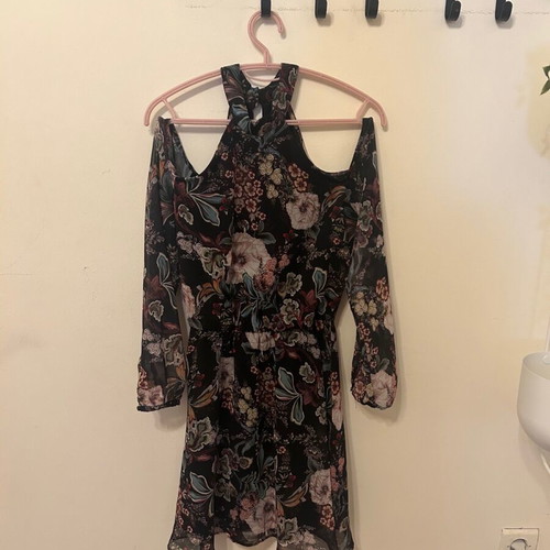 Floral mini dress with off-shoulder Stradivarius new, black, size S
