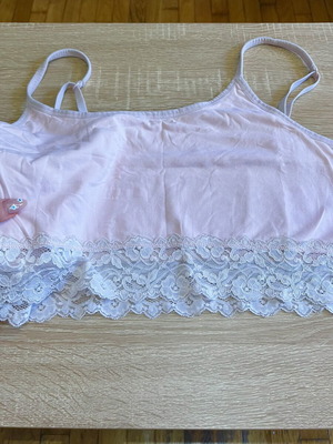 Bralette crop top made of organic cotton, like new, pink with lace detail