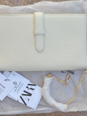 Zara leather wallet on chain crossbody new, beige