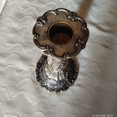 Silver-plated candlestick used, 18 cm height
