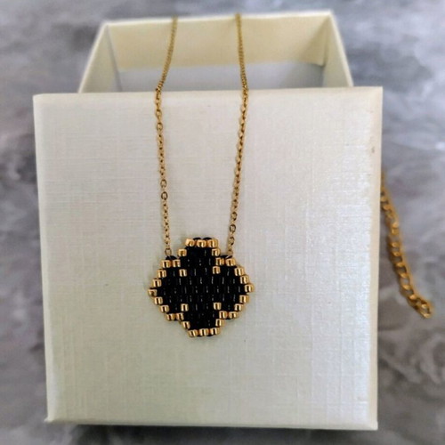 Steel necklace black cross with miyuki made to order