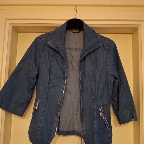 Mary Lides Denim Jacket with Zipper and Rhinestones like new, size S