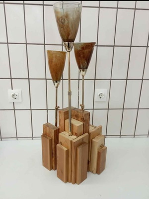 Handmade 3-Light Lamp with Wood, Bronze and Murano Blown Glass New